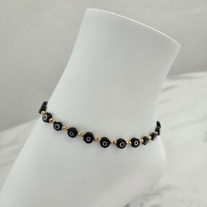 Evil Eye Protection Anklet – Black & Gold Beaded